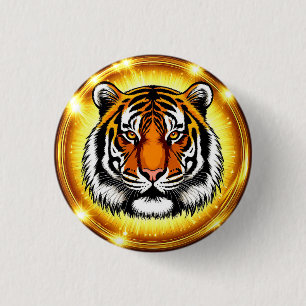 Majestätiger Tigerkopf mit leuchtenden goldenen Li Button