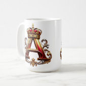 Majestätiger verzierter Buchstabe A mit Krone Kaffeetasse (Vorderseite Links)