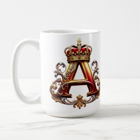 Majestätiger verzierter Buchstabe A mit Krone Kaffeetasse (Links)
