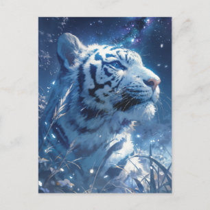 Majestätiger Weißer Tiger unter dem sternenklaren Postkarte