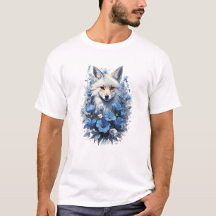 Majestätiger Weißfuchs in blauem Blumenbouquet T-Shirt