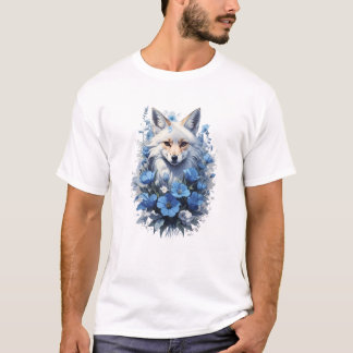 Majestätiger Weißfuchs in blauem Blumenbouquet T-Shirt