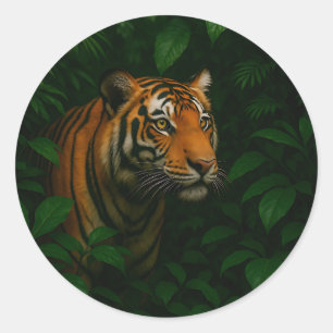 Majestätiges bengalisches Tiger-Dschungelporträt W Runder Aufkleber