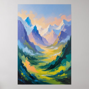 Majestätiges Bergtal mit weicher Lichtlandschaft Poster