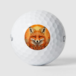 Majestätiges Fuchsporträt umgeben von Herbstblumen Golfball