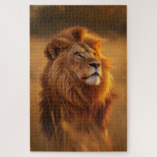Majestätiges Goldener-Löwe-Sonnenuntergangs-Puzzle Puzzle