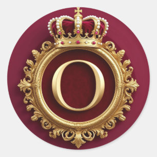 Majestätiges goldenes Monogramm mit Krone auf köni Runder Aufkleber