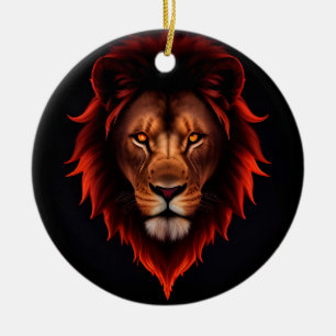 Majestätiges Porträt eines feuerspeienden Löwen mi Keramik Ornament