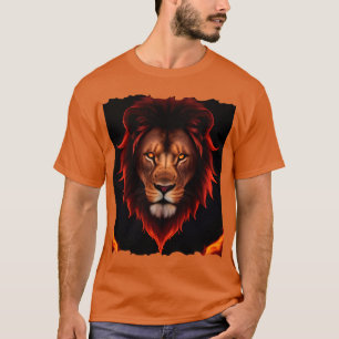 Majestätiges Porträt eines feuerspeienden Löwen mi T-Shirt