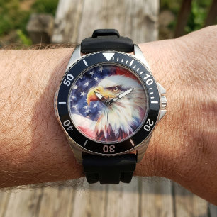 Majestätiges Weißkopfseeadler-Porträt mit amerikan Armbanduhr