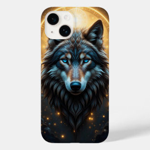 Majestätiges Wolfporträt mit goldenem Aura Case-Mate iPhone 14 Hülle