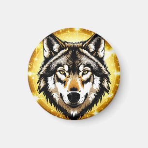 Majestätiges Wolfporträt mit goldenem Hintergrund Magnet