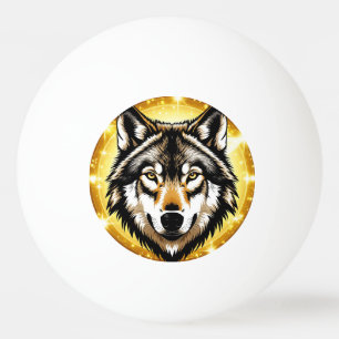 Majestätiges Wolfporträt mit goldenem Hintergrund Tischtennisball