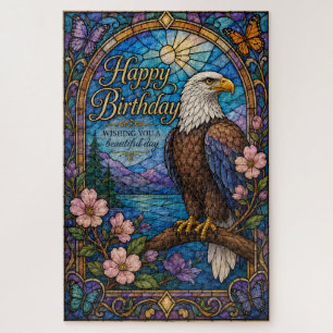 Majestätische Adler-Buntglas-Geburtstagskarte Puzzle