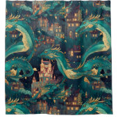 Majestätische Aquamarine Drachen und Dorf Duschvorhang (Vorderseite)