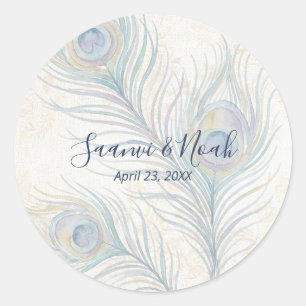 Majestätische Aquarell-Pfauenfeder-Hochzeit TLW26 Runder Aufkleber