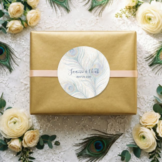 Majestätische Aquarell-Pfauenfeder-Hochzeit TLW26 Runder Aufkleber