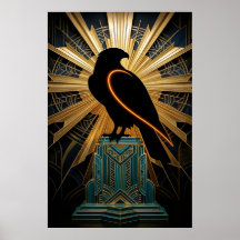 Majestätische Art Deco Falken Silhouette Gold & Tü