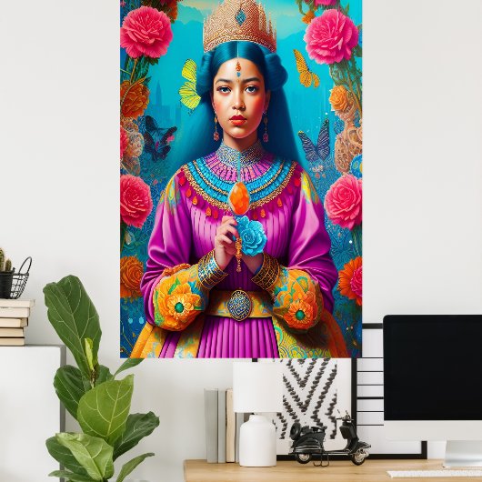 Majestätische asiatische Prinzessin mit Edelstein Poster (Heimbüro)