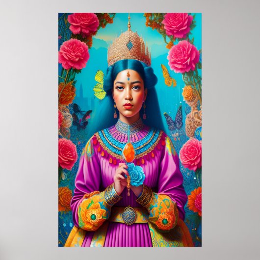 Majestätische asiatische Prinzessin mit Edelstein Poster (Vorne)