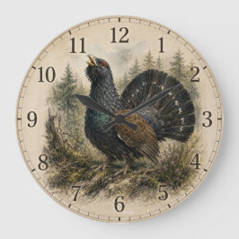 Majestätische Auerhahn-Wasserfarbillustration Große Wanduhr