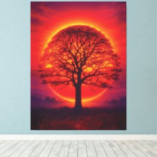 Majestätische Baum-Silhouette beim Sonnenuntergang Leinwanddruck