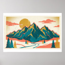 Majestätische Berggipfel | Vintage Risograph Poster