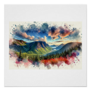 Majestätische Berglandschaft bei Sonnenuntergang, Poster