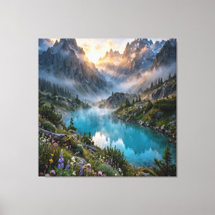 Majestätische Bergsee-Sonnenaufgang-Leinwandbild Leinwanddruck