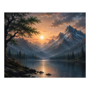 Majestätische Bergsee-Sonnenuntergangs-Leinwand-Wa Fotodruck