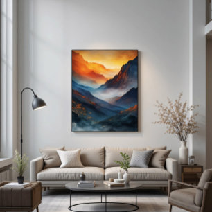 Majestätische Bergsonnenuntergangslandschaft Poster
