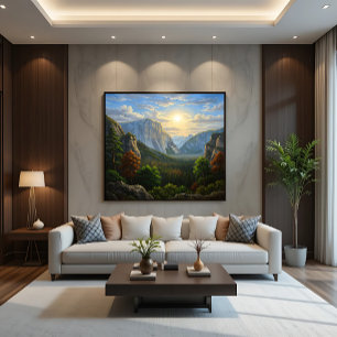 Majestätische Bergtal-Sonnenuntergangslandschaft Poster