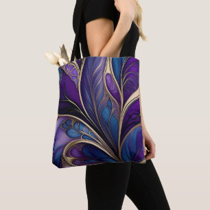 Majestätische Blüte - Tiefes Lila und Blaues Abstr Tasche