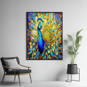 Majestätische Buntglas-Pfau-Kunst im Jugendstil Poster