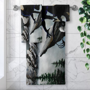 Majestätische Dunkle Drache Schwarze Fantasy Berge Badhandtuch Set