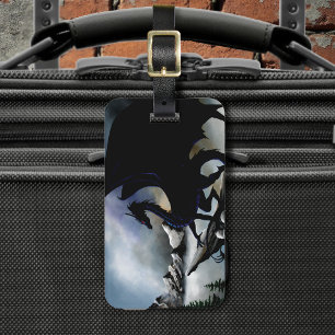 Majestätische Dunkle Drache Schwarze Fantasy Berge Gepäckanhänger