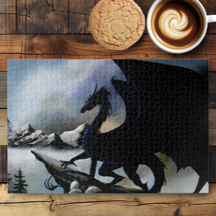 Majestätische Dunkle Drache Schwarze Fantasy Berge Puzzle