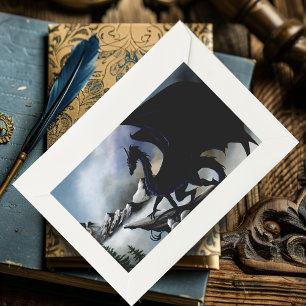 Majestätische Dunkle Drache Schwarze Fantasy Berge Rechteckiger Aufkleber