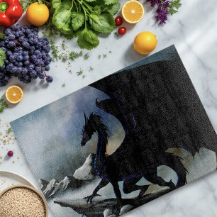 Majestätische Dunkle Drache Schwarze Fantasy Berge Schneidebrett