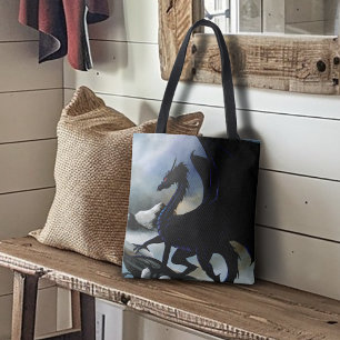 Majestätische Dunkle Drache Schwarze Fantasy Berge Tasche