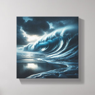 Majestätische dunkle Türkis-Ozeanwelle - Dramatisc Leinwanddruck