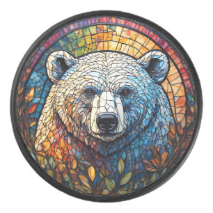 Majestätische Eisbär-Buntglas-Kunst Eishockey Puck
