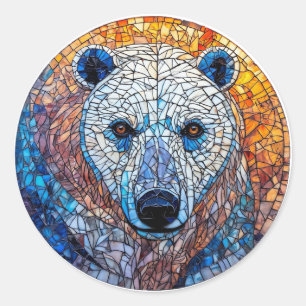 Majestätische Eisbärkunst aus Buntglas Runder Aufkleber