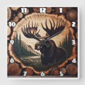 Majestätische Elche in Waldlandschaft mit Baumkron Quadratische Wanduhr (Vorderseite)