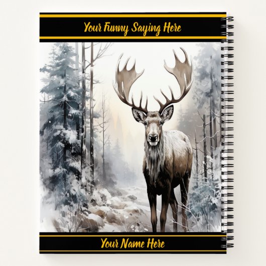 Majestätische Elche stehend in einem schneebedeckt Notizblock (Rückseite)