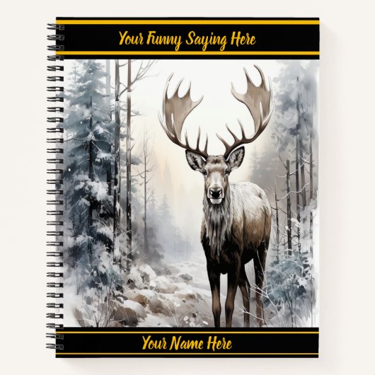 Majestätische Elche stehend in einem schneebedeckt Notizblock (Vorderseite)