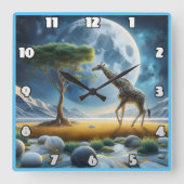 Majestätische Giraffe, die unter dem Himmel des Mo Quadratische Wanduhr (Vorderseite)