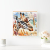Majestätische Giraffe über der afrikanischen Savan Quadratische Wanduhr (Zuhause)