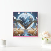 Majestätische Giraffen unter einem strahlenden Him Quadratische Wanduhr (Zuhause)