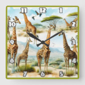 Majestätische Giraffen weiden unter der afrikanisc Quadratische Wanduhr (Vorderseite)